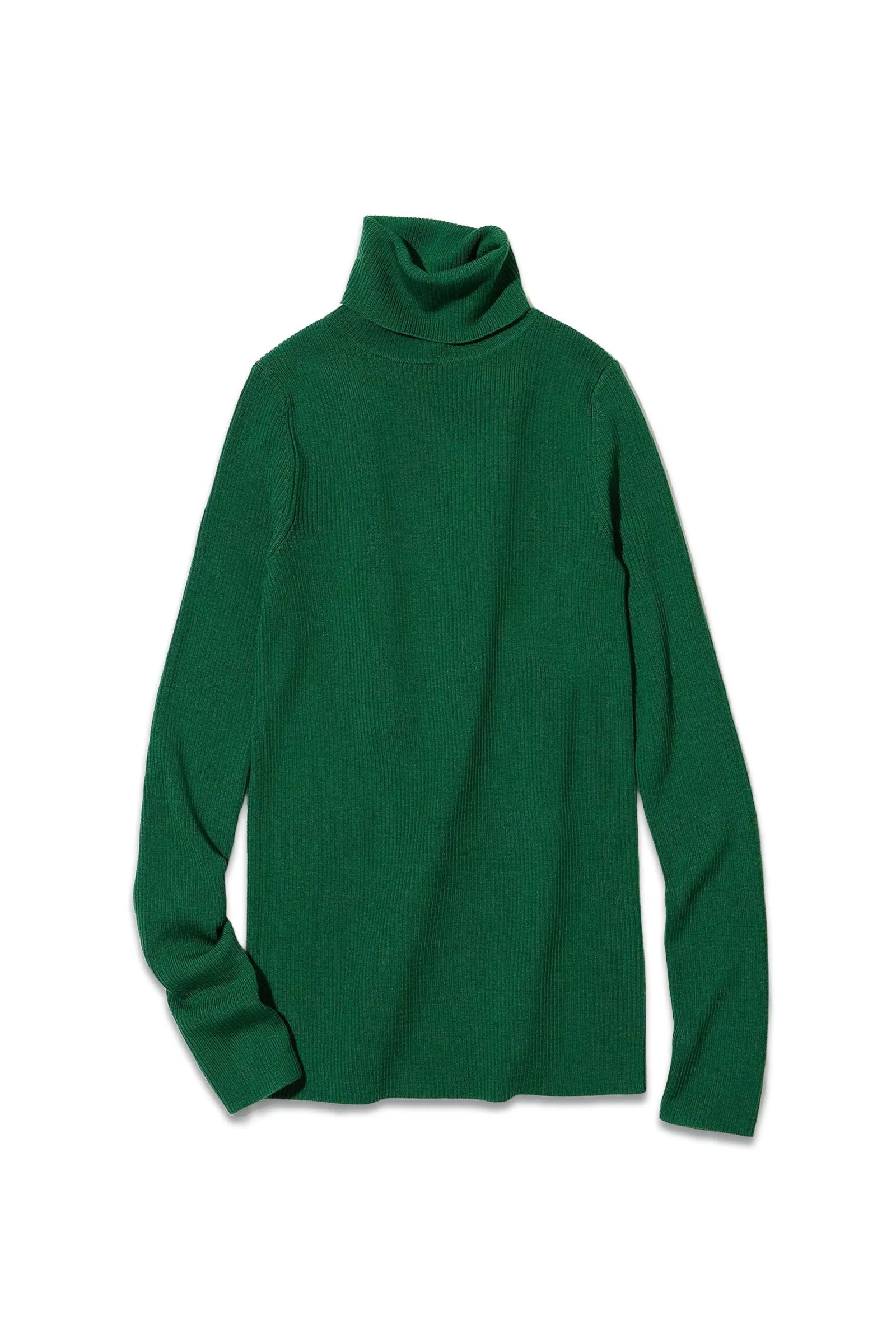 100% Extra Fine Merino Ribbed Turtleneck Jumper In Green