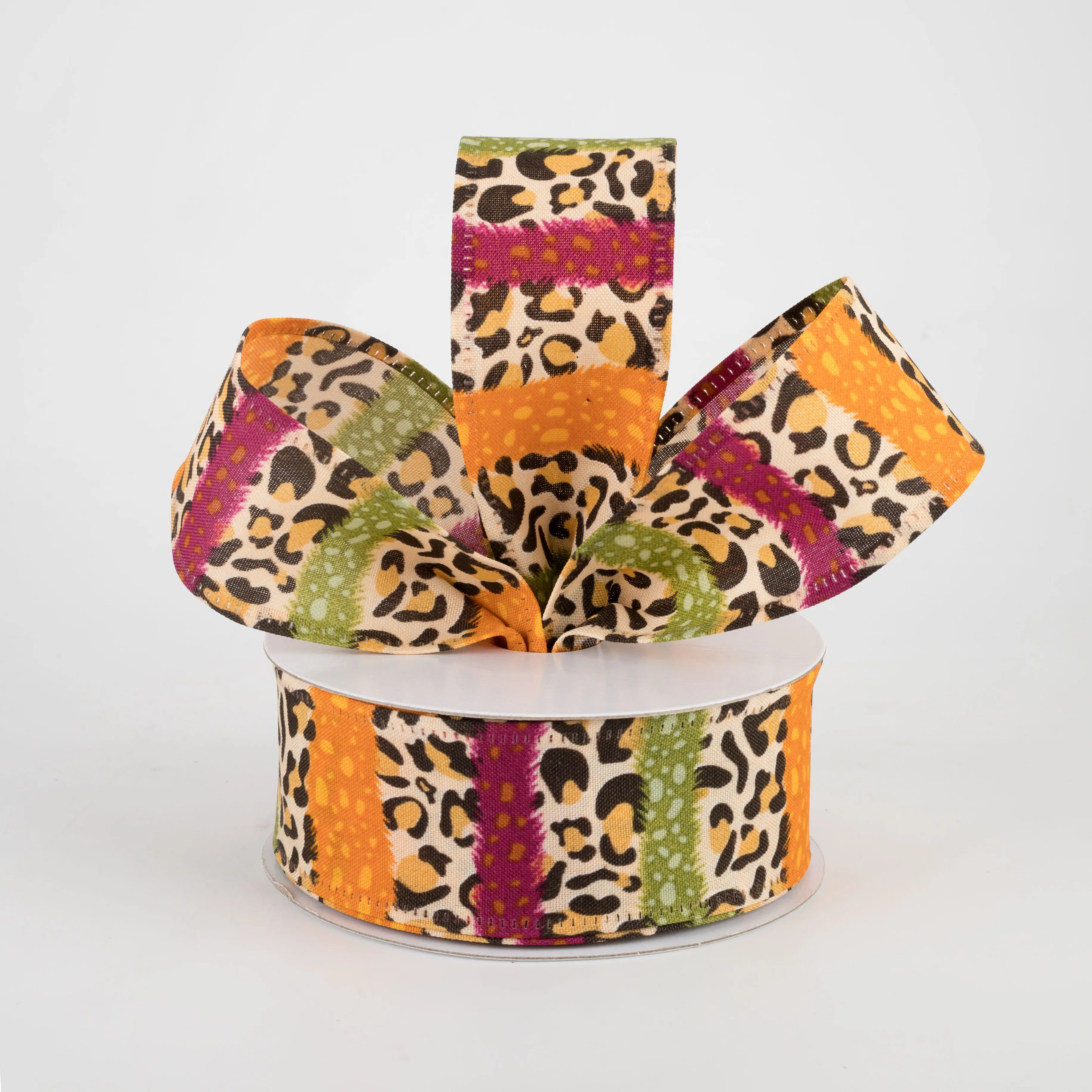 1.5" Fall Cheetah Stripes Ribbon: Burgundy, Moss, Orange (10 Yards)