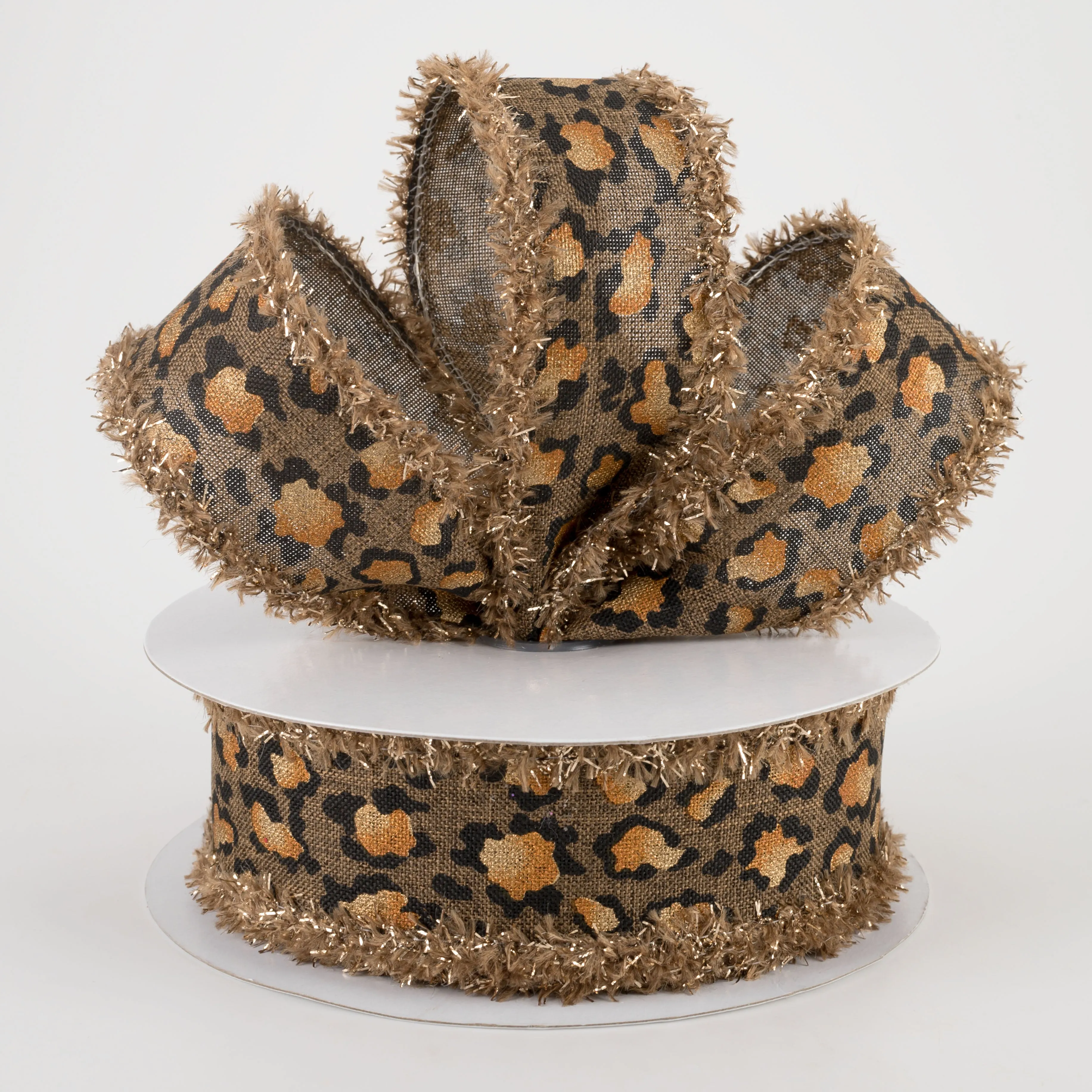 1.5" Metallic Animal Print Fuzzy Edge Ribbon: Brown (10 Yards)