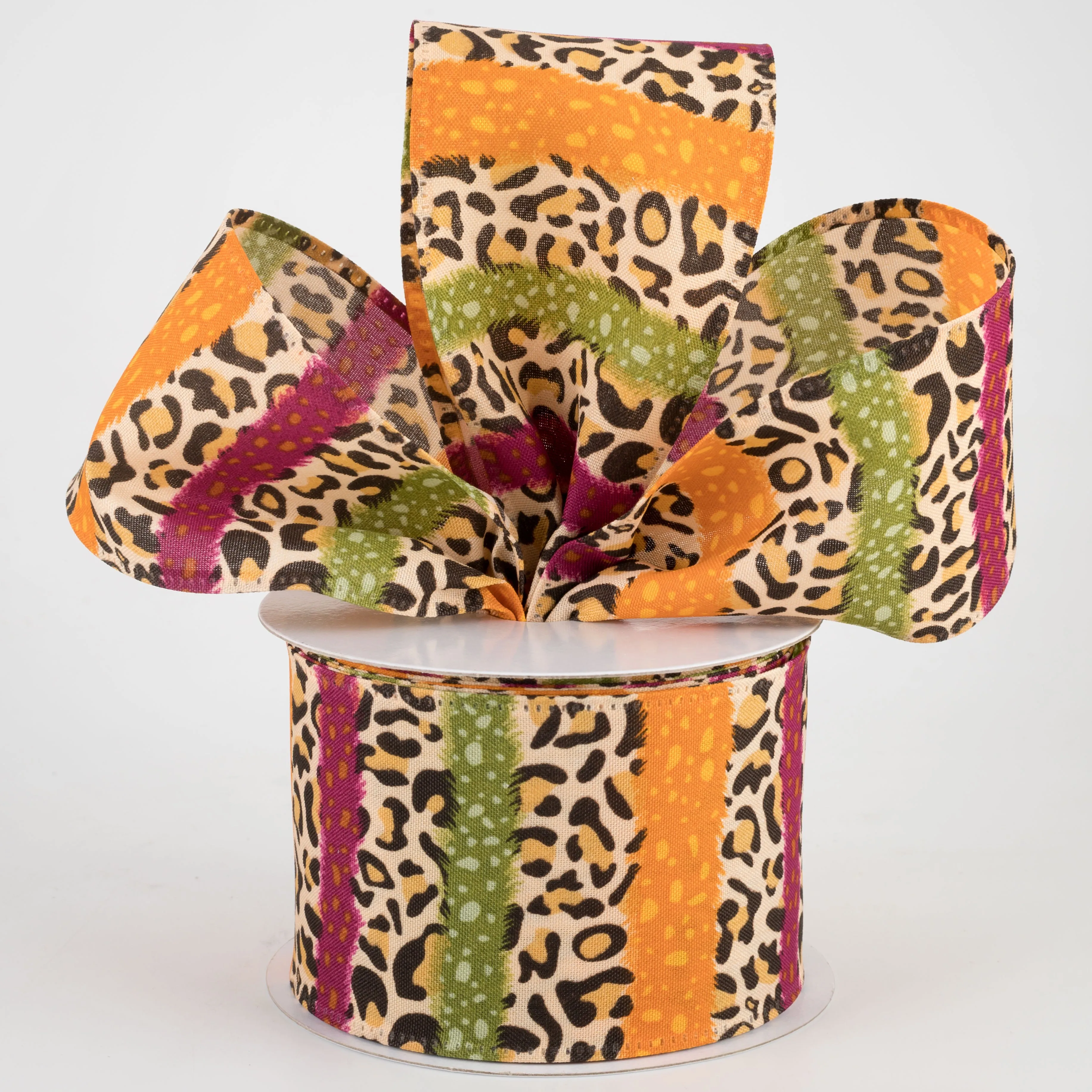 2.5" Fall Cheetah Stripes Ribbon: Burgundy, Moss, Orange (10 Yards)