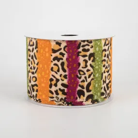 2.5" Fall Cheetah Stripes Ribbon: Burgundy, Moss, Orange (10 Yards)