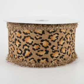 2.5" Metallic Animal Print Fuzzy Edge Ribbon: Tan (10 Yards)