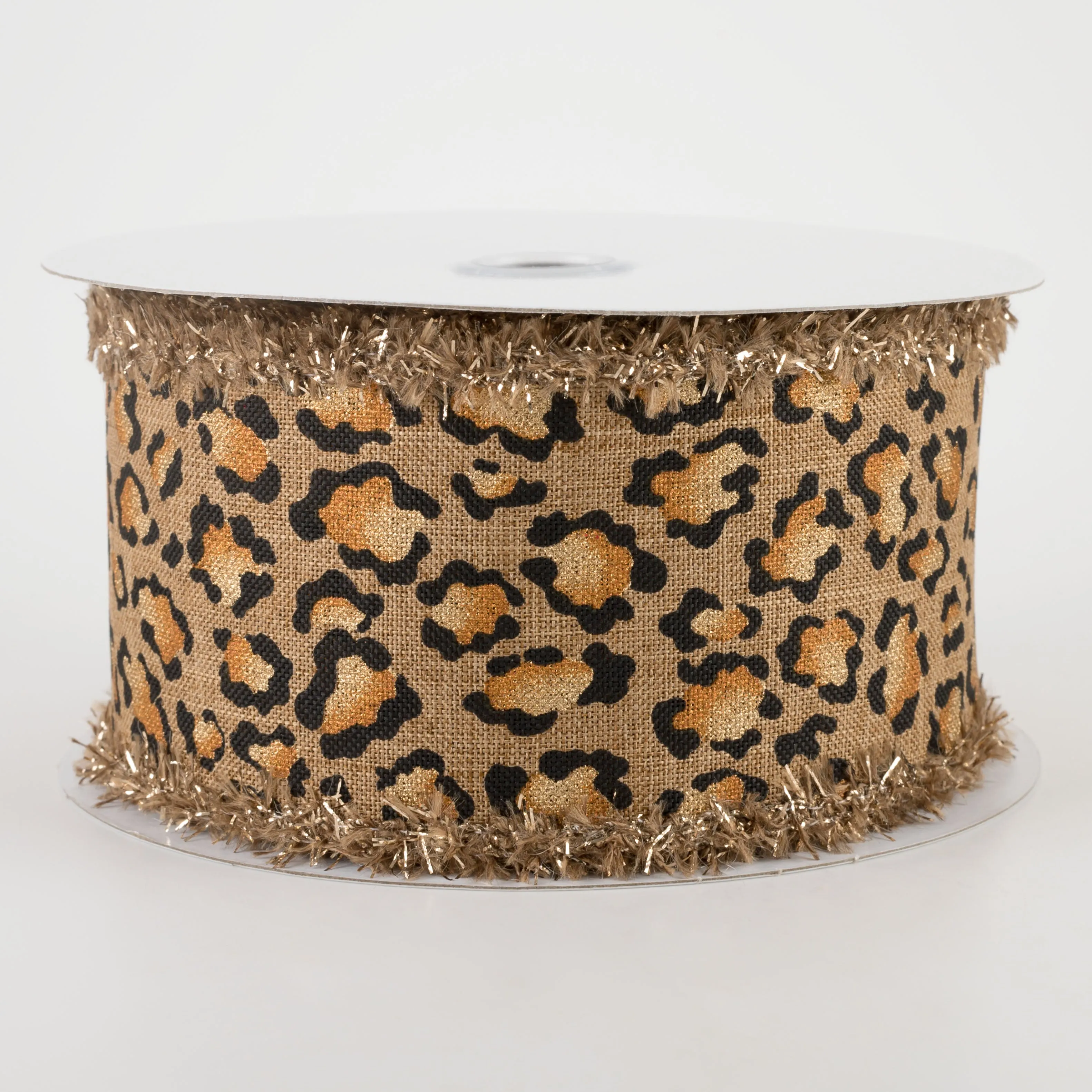 2.5" Metallic Animal Print Fuzzy Edge Ribbon: Tan (10 Yards)