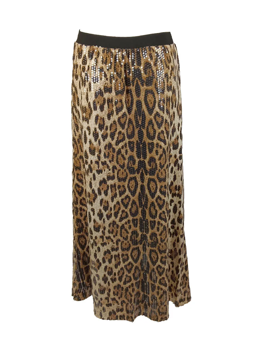 9240021 Leopard Sequined Long Skirt