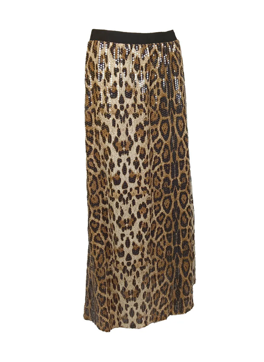 9240021 Leopard Sequined Long Skirt