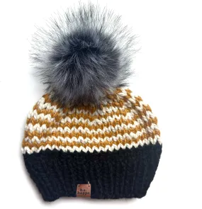 Adult Zig Zag Knit Hat | Mustard Yellow   Black   Off White