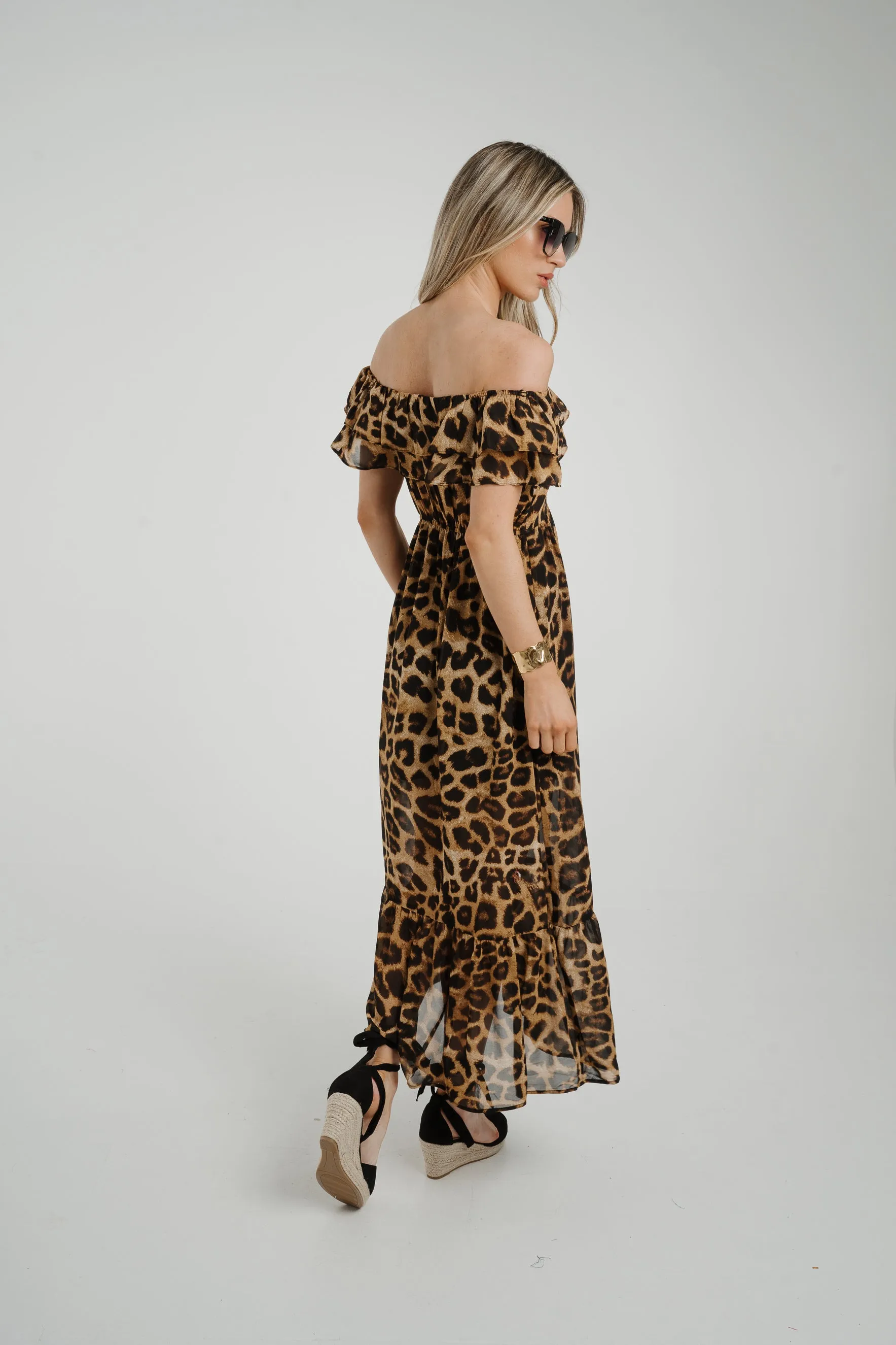 Ally Frill Detail Midi Dress In Leopard Print