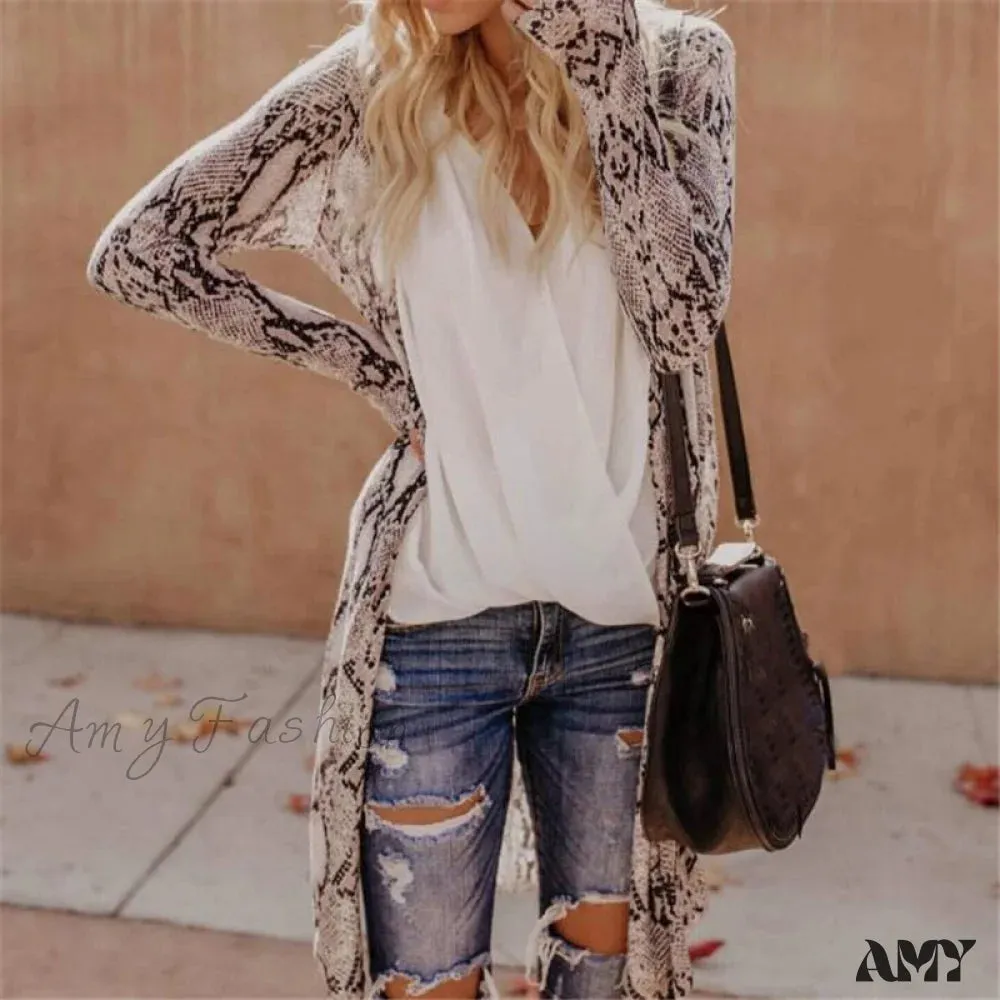 Amy Fashion - Women Cardigan Long Sleeve Leopard Kimono Shawl Loose Coat