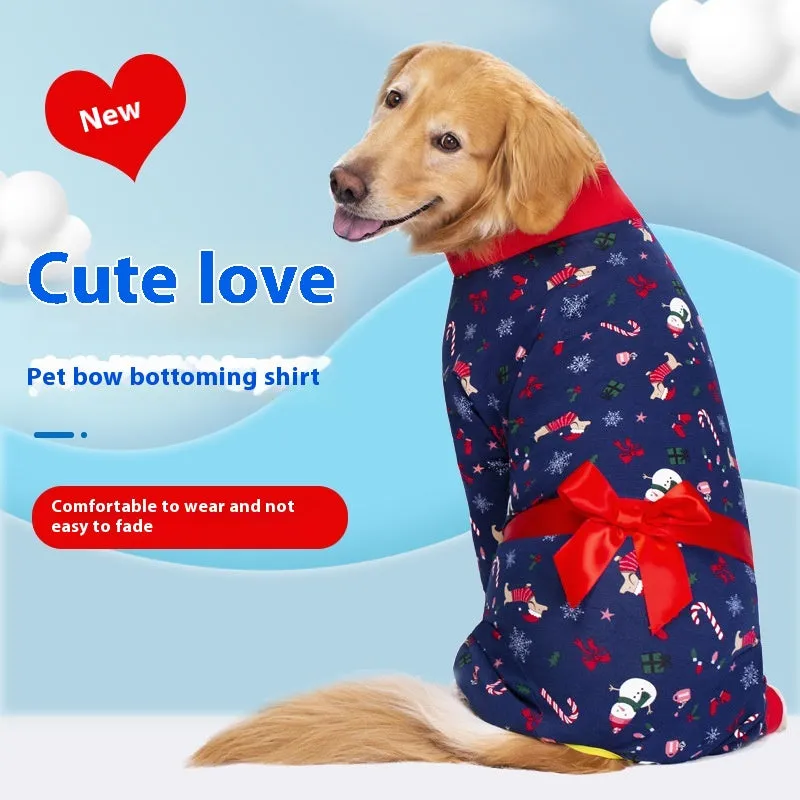 Anti-Fur Four-Legged Pajamas for Big Dogs | Stylish Bow Pet Clothing"