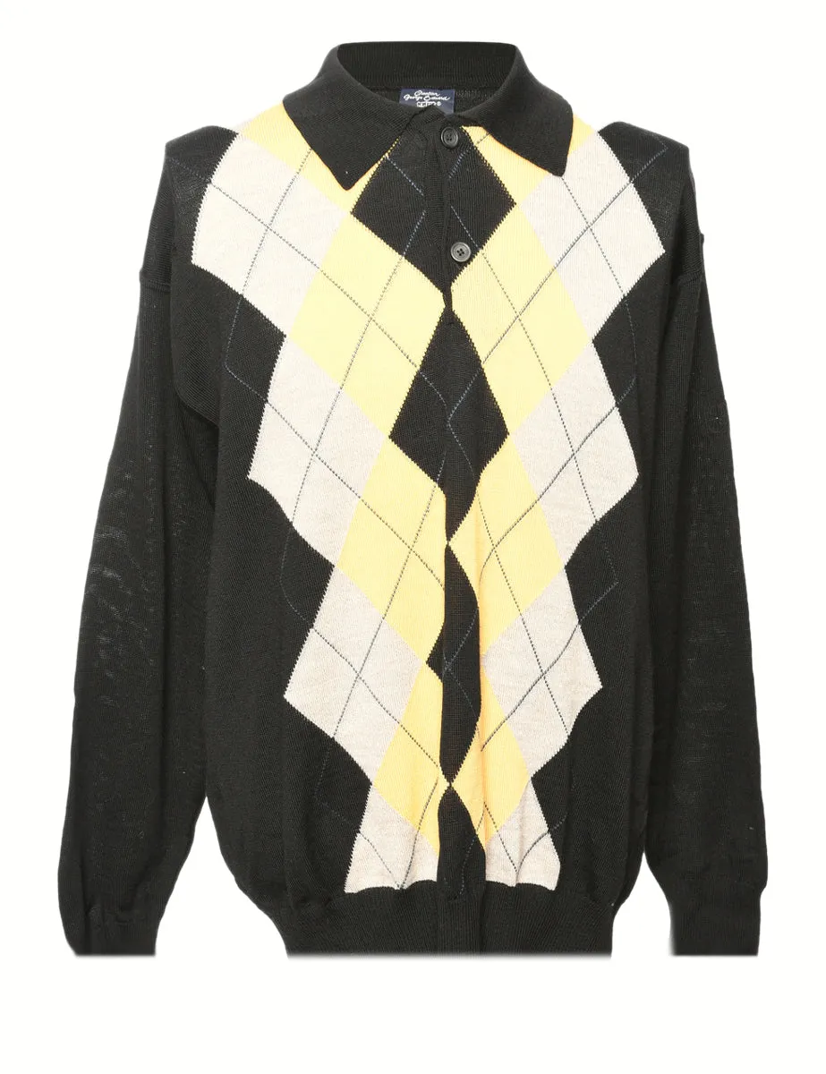 Argyle Polo Neck Jumper - L