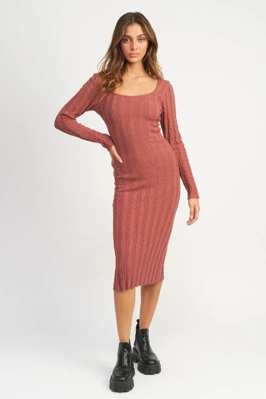 Ariana Square Neck Ribbed Midi Dress