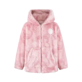 Artificial Fur Logo Coat in Pink