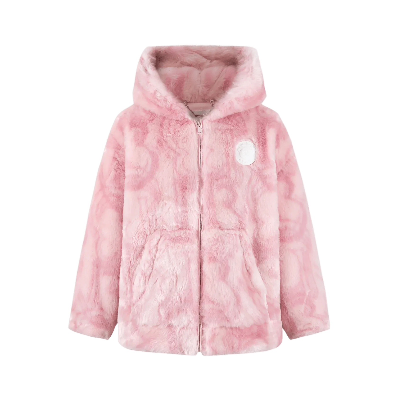 Artificial Fur Logo Coat in Pink