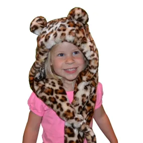 Big Girls Brown Leopard Faux Hat 6-12