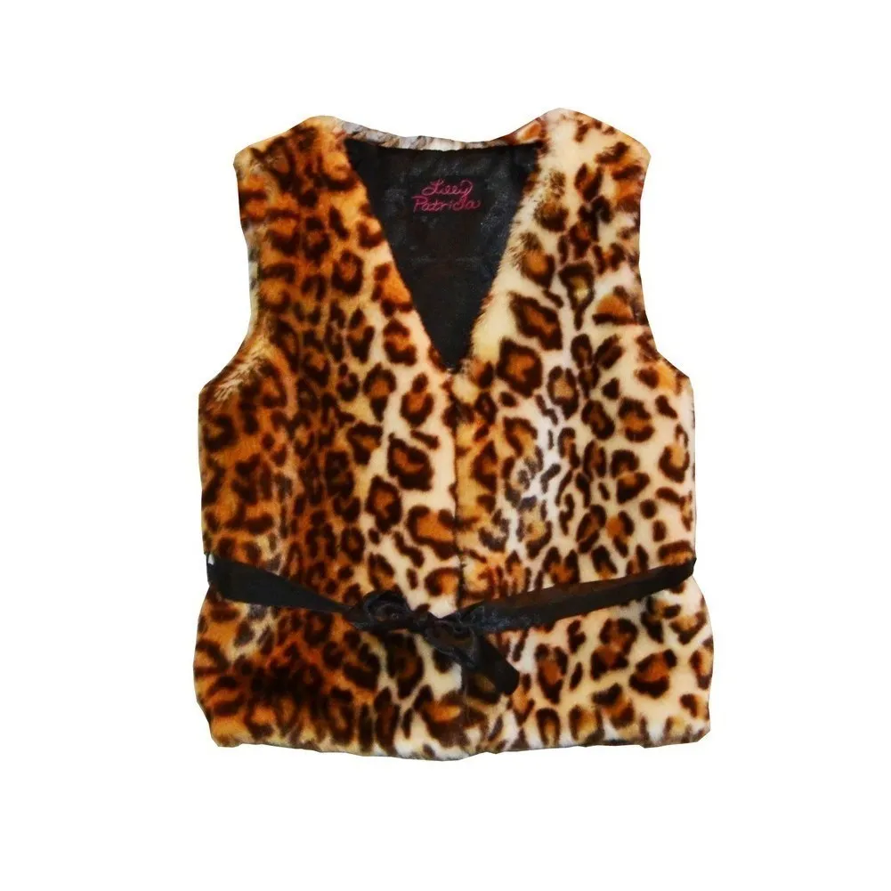 Big Girls Brown Leopard Faux Vest 7-12