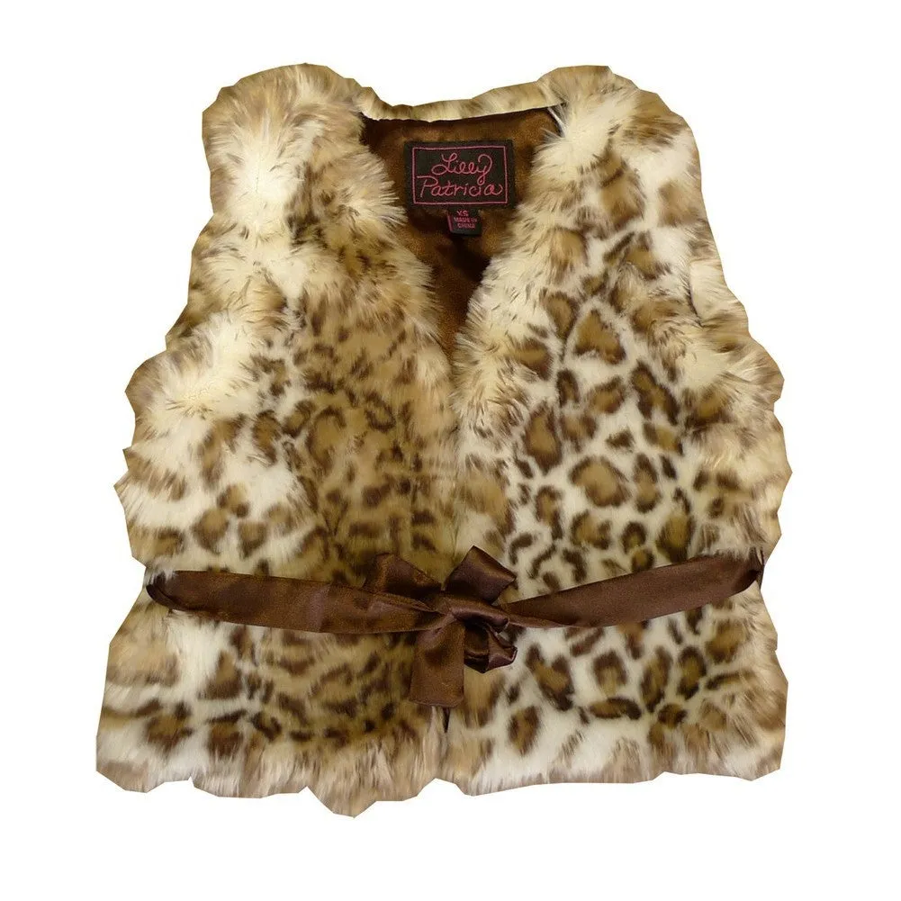 Big Girls Snow Leopard Faux Vest 7-12