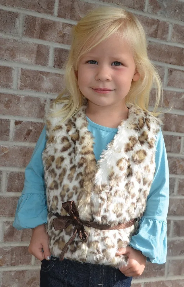 Big Girls Snow Leopard Faux Vest 7-12