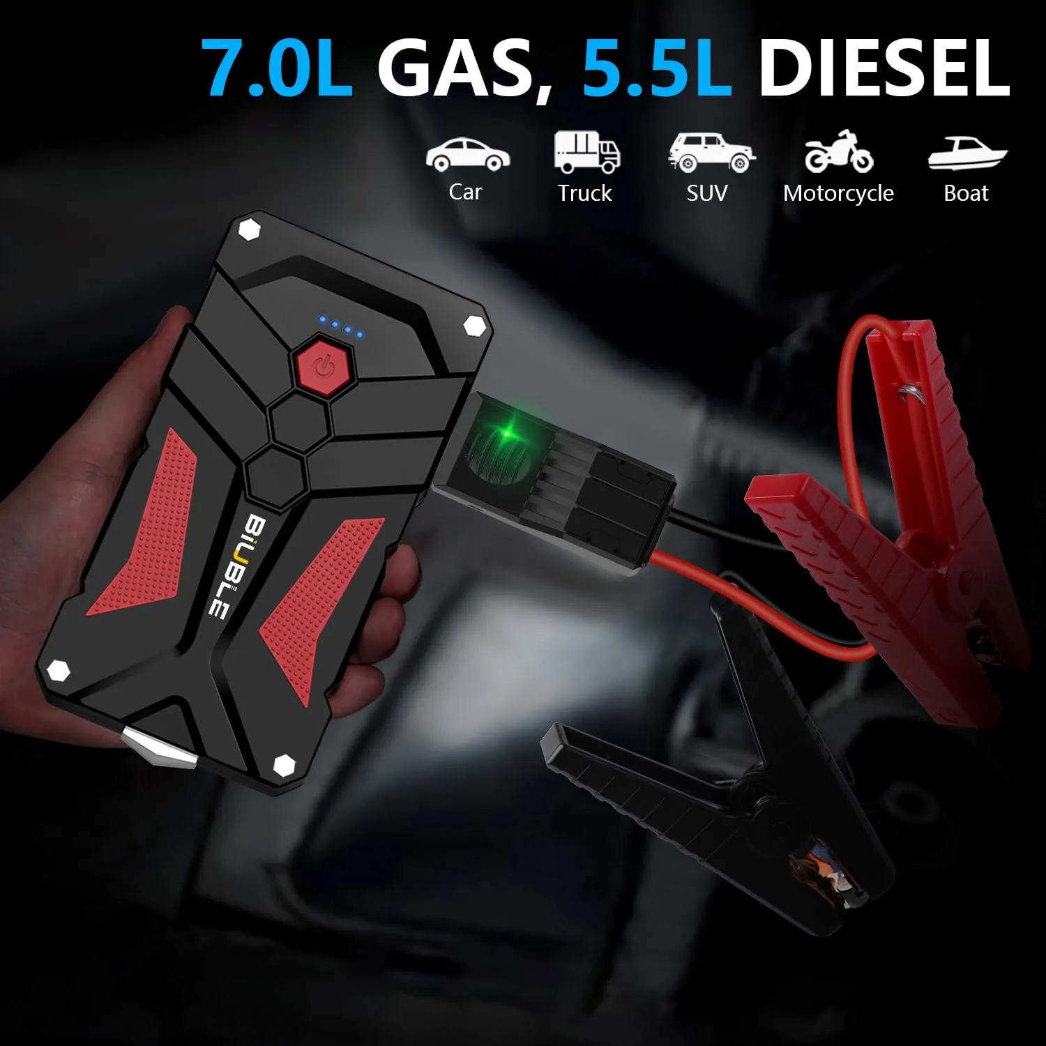 BIUBLE Jump Starter 2000A Peak 12V Car Jump Starter Auto Battery Booster Pack with 2 USB,Lithium Jump Box with LED Light(Up to 7.0L Gas or 5.5L Diesel Engine)