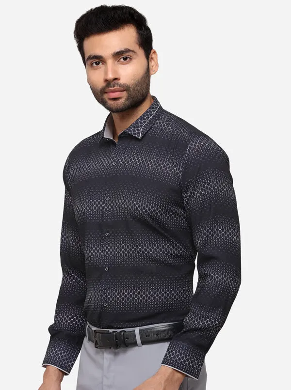 Black & Grey Slim Fit Printed Party Wear Shirt | JB Studio