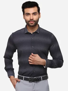 Black & Grey Slim Fit Printed Party Wear Shirt | JB Studio