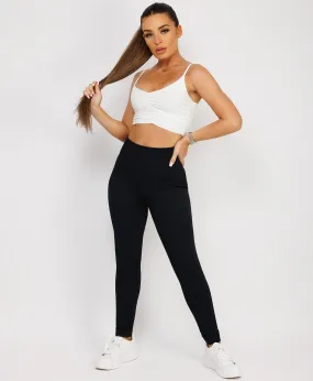 Black High Waist Ribbed Gym Leggings