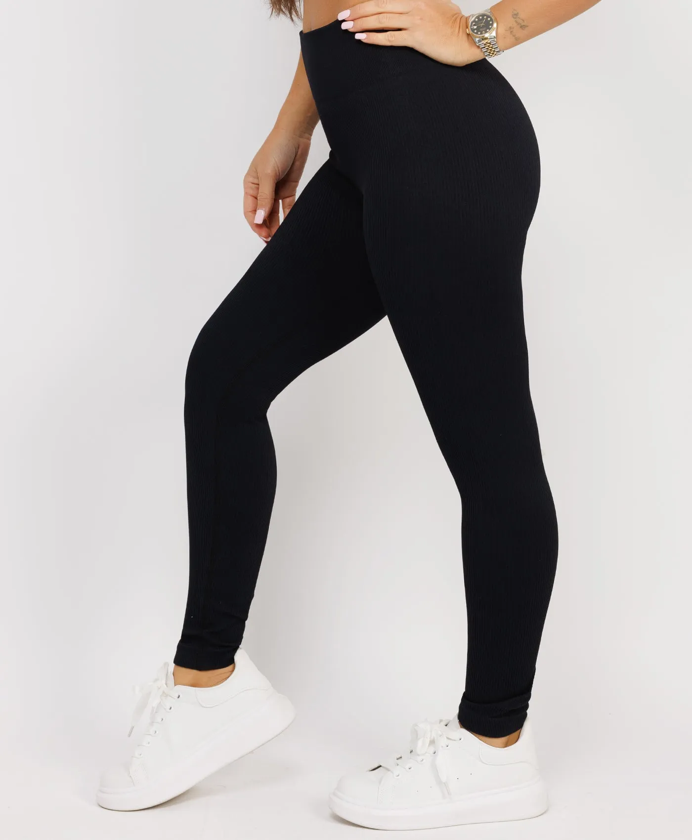 Black High Waist Ribbed Gym Leggings