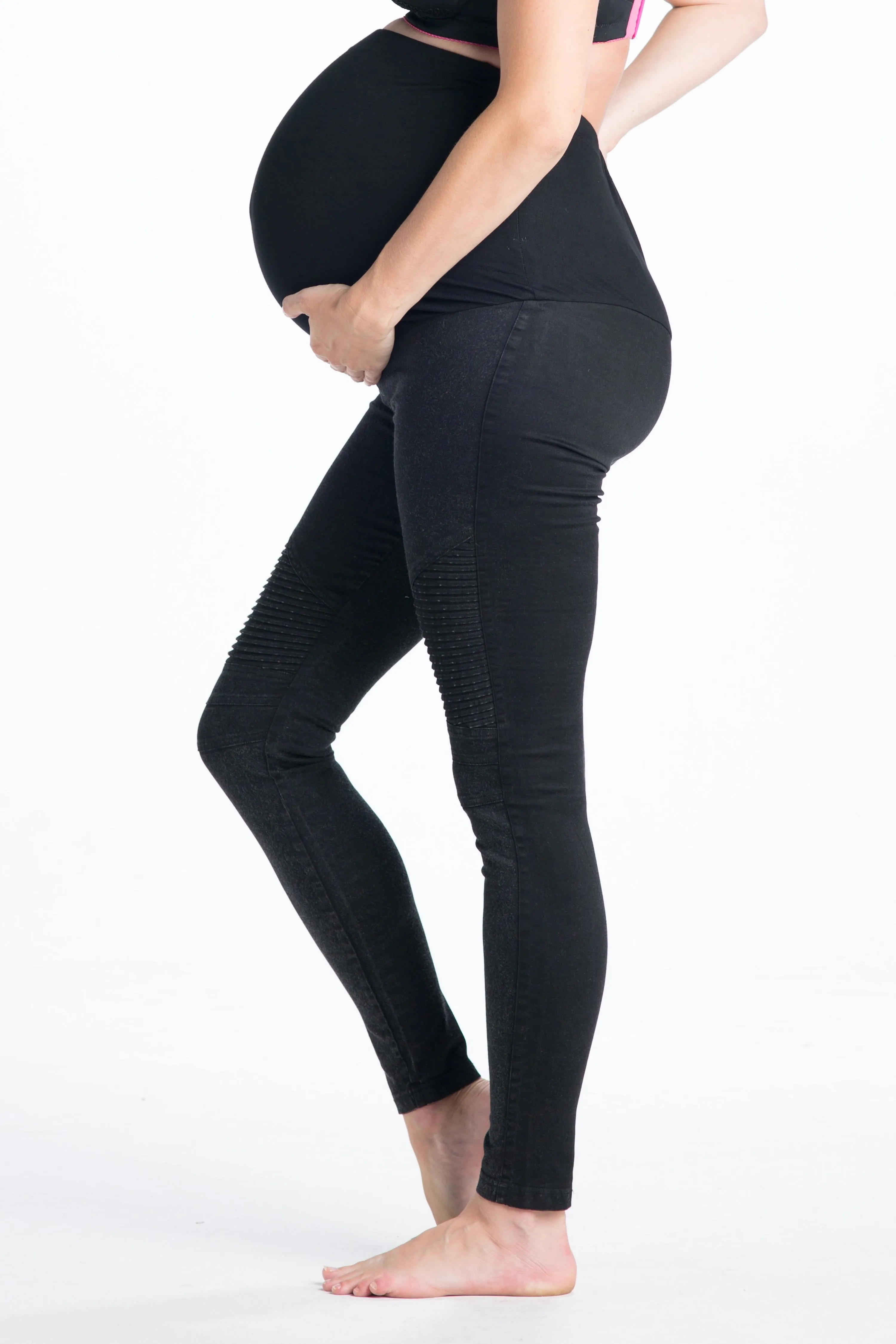 Black Out Moto Maternity Leggings