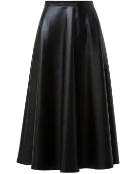 Black Vegan Leather Midi Skirt