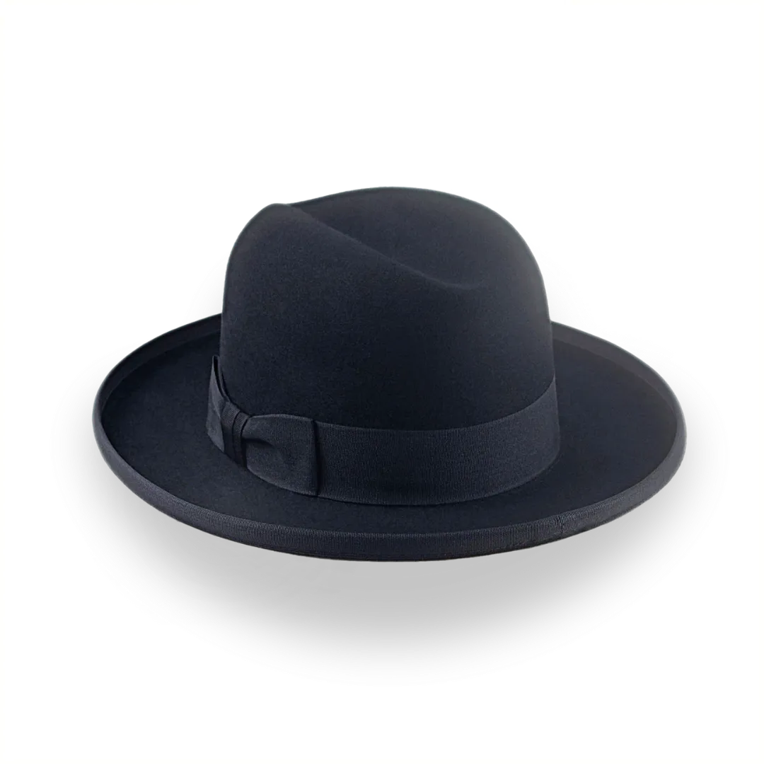 Black Wide Brim Homburg Hat in Fur Felt | The Bostonian