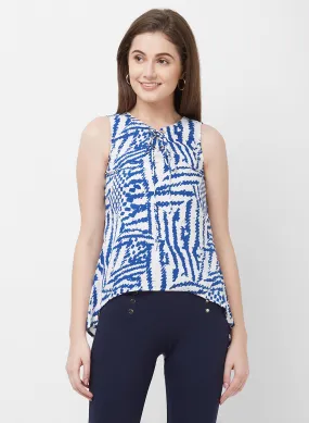 Blue Printed High Low Top