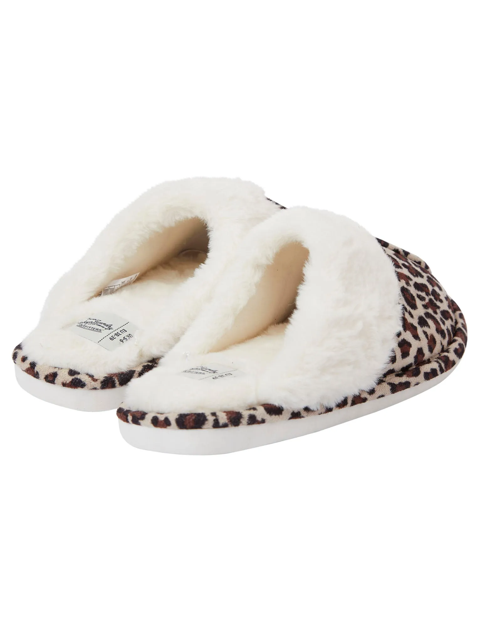 Bogota Faux Suede Mule Slippers with Faux Fur Lining & Trim in Beige Leopard - Tokyo Laundry