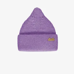 Bonnet mauve en doux tricot, naissance || Purple hat in soft knit, newborn