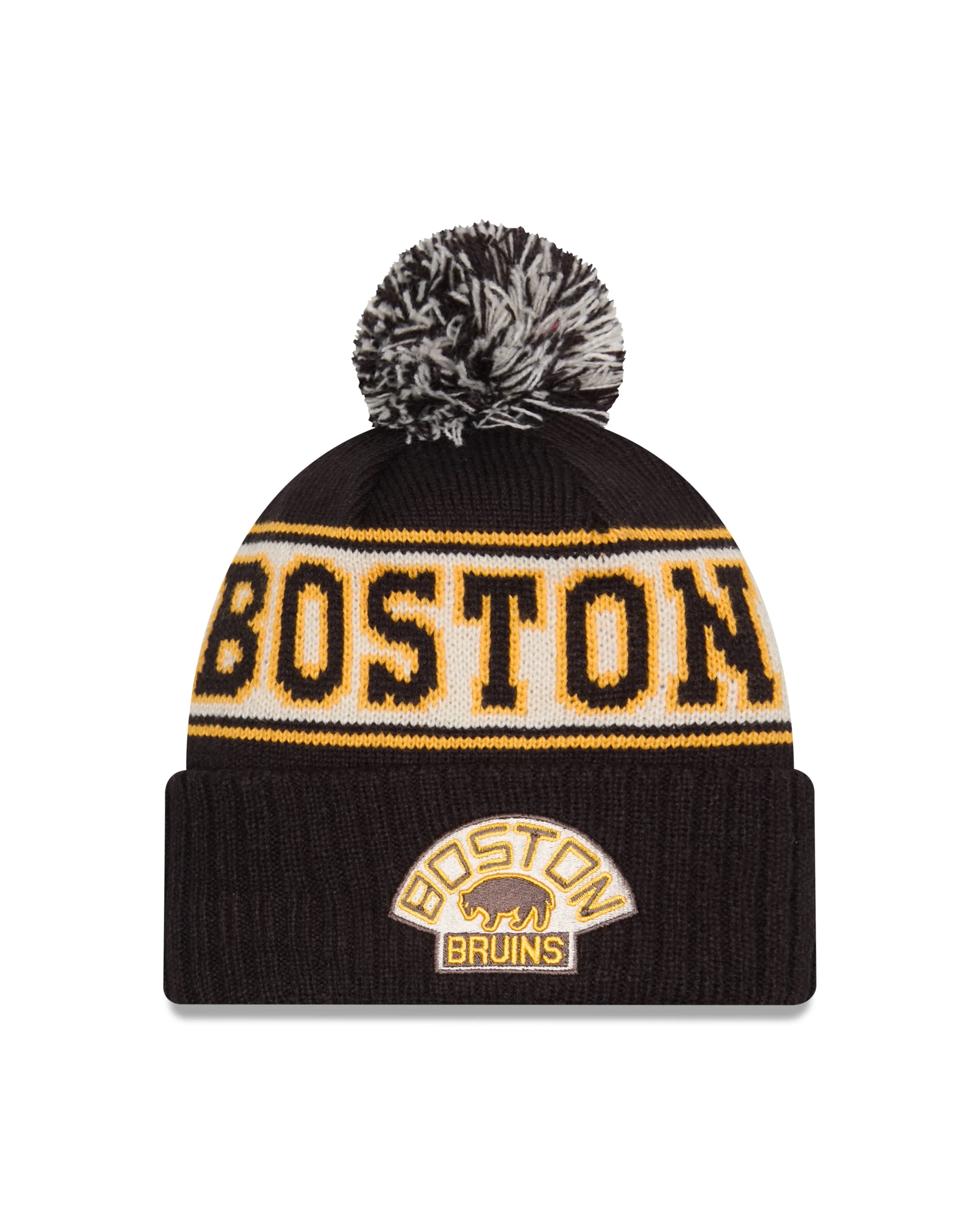 Boston Bruins NHL New Era Men's Black Vintage Knit Pom Hat