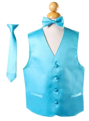 Boys Turquoise Satin Vest with Neck Tie and Bow Tie