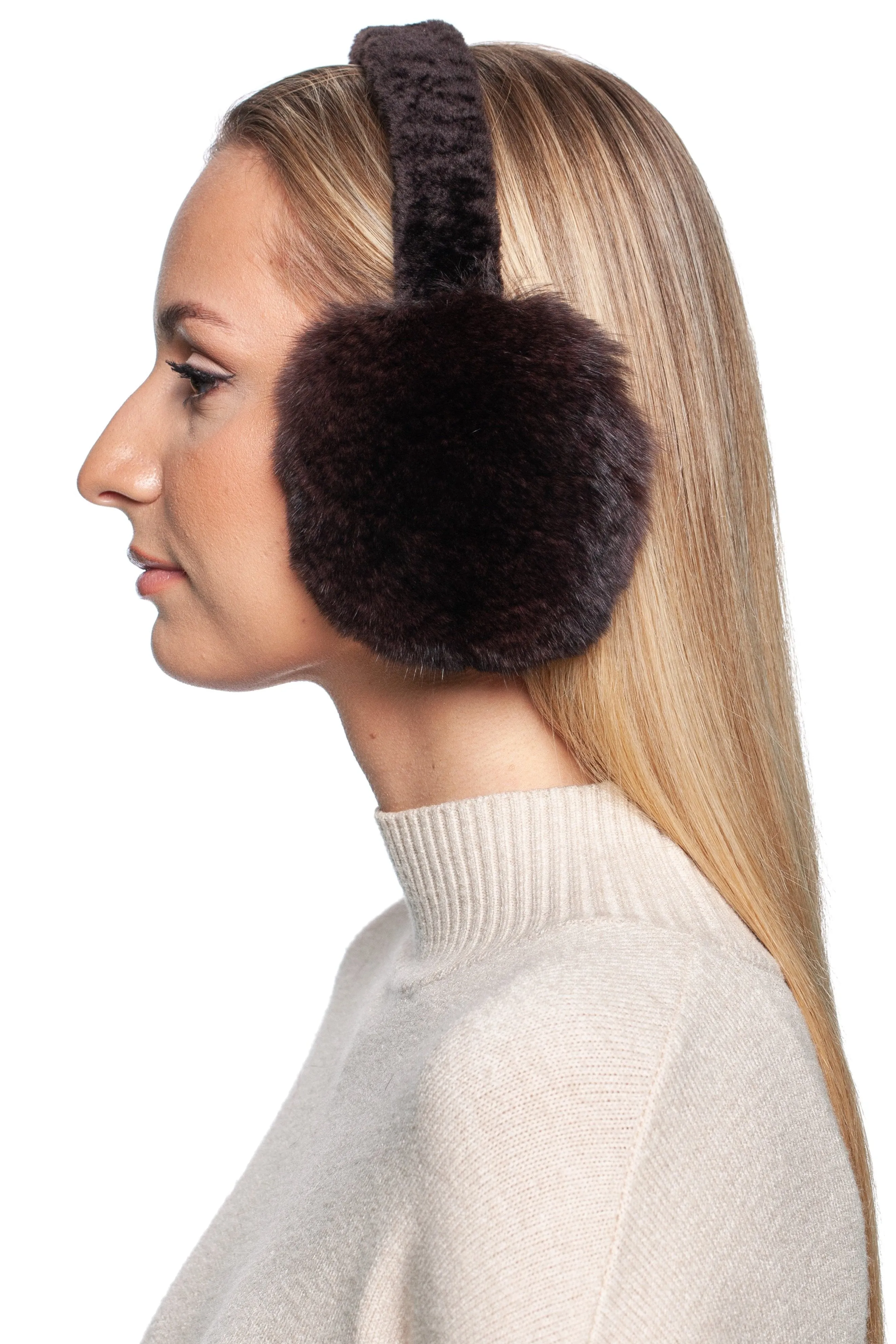 Brown Chinchilla Fur Earmuffs With Astrakhan Fur