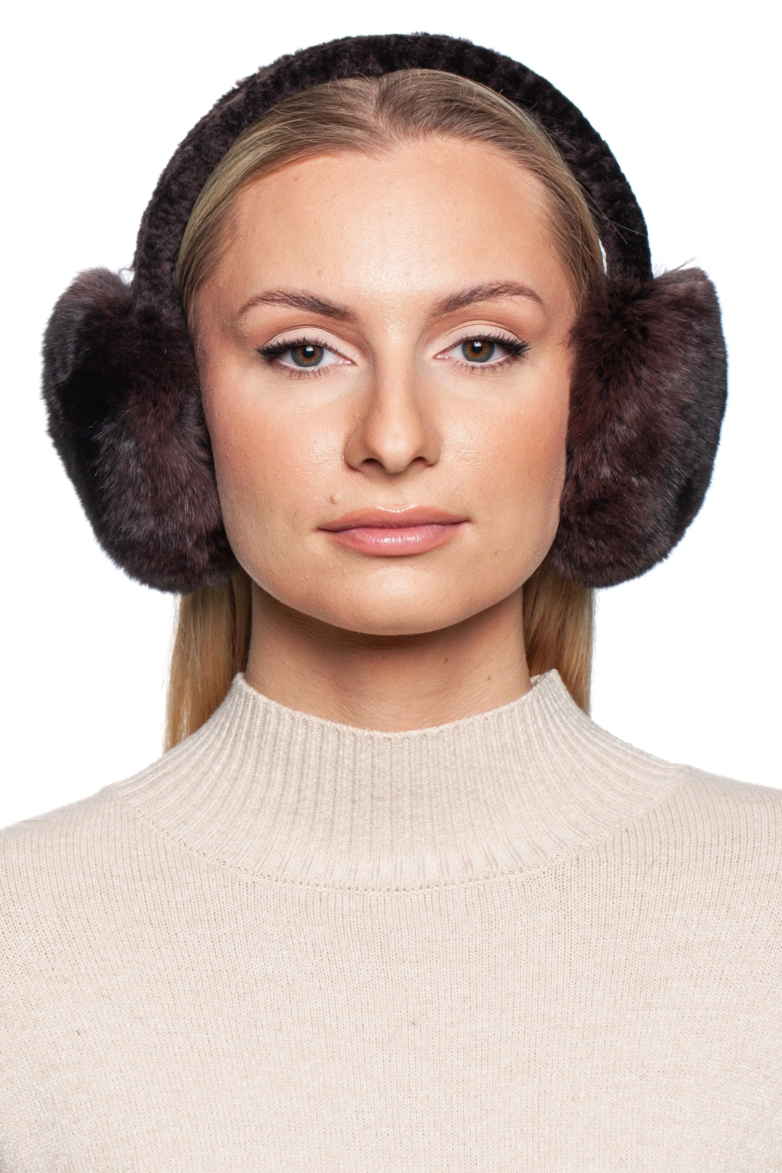 Brown Chinchilla Fur Earmuffs With Astrakhan Fur