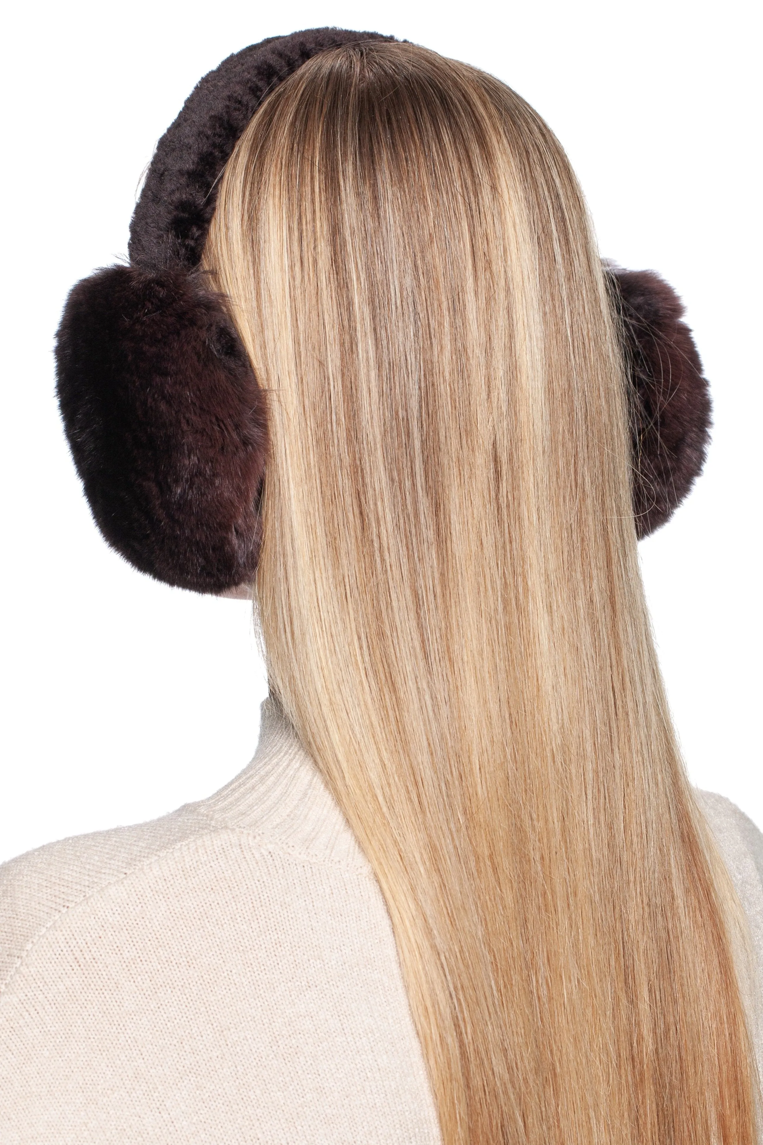 Brown Chinchilla Fur Earmuffs With Astrakhan Fur