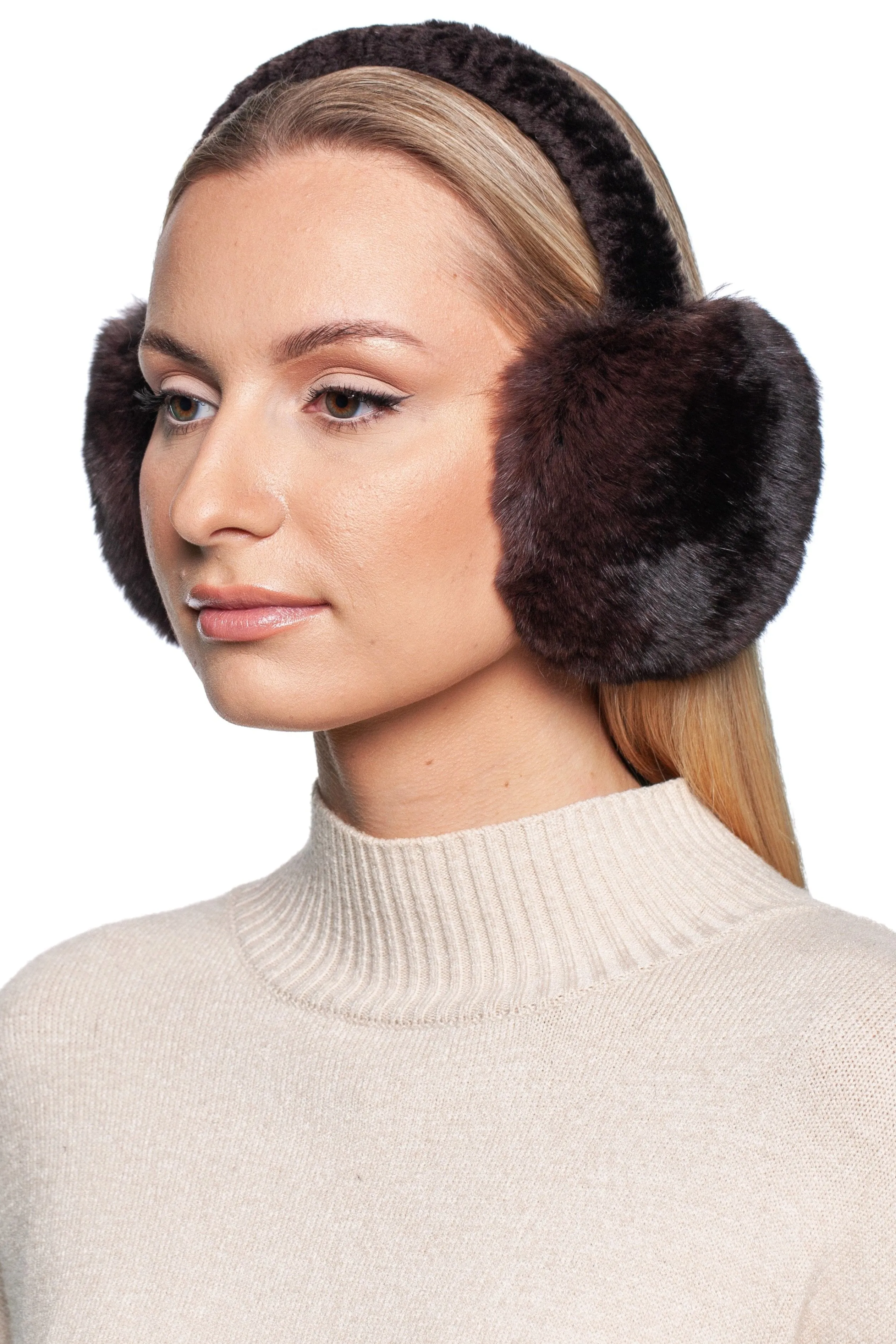 Brown Chinchilla Fur Earmuffs With Astrakhan Fur