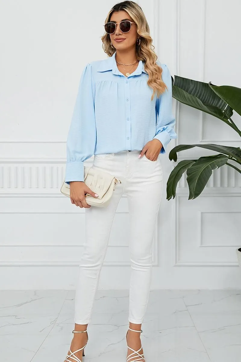 BUTTON DOWN LONG SLEEVE CHIFFON BLOUSE SHIRTS