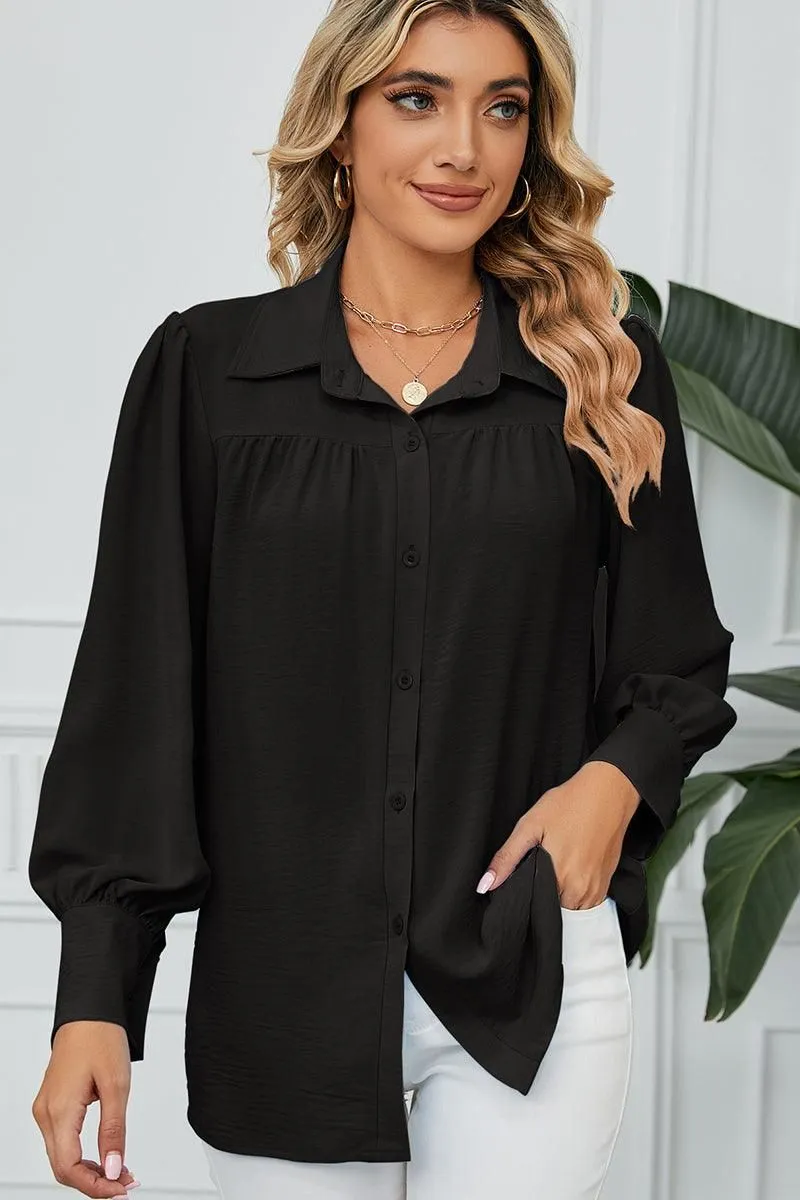 BUTTON DOWN LONG SLEEVE CHIFFON BLOUSE SHIRTS