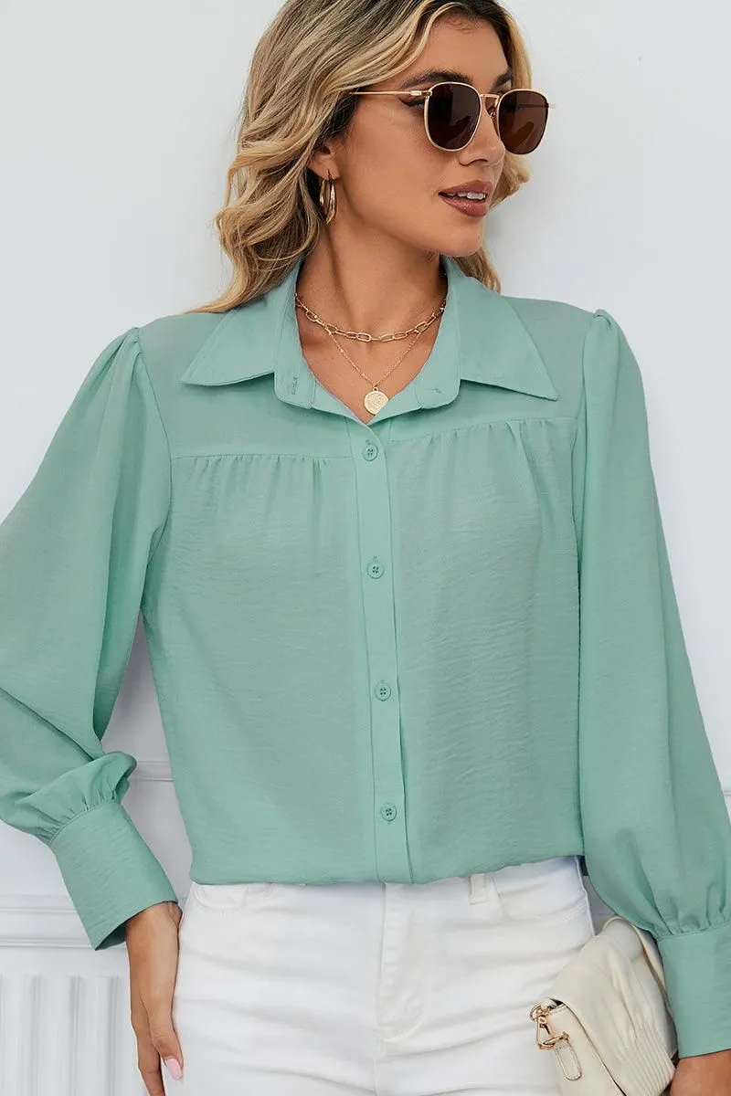 BUTTON DOWN LONG SLEEVE CHIFFON BLOUSE SHIRTS