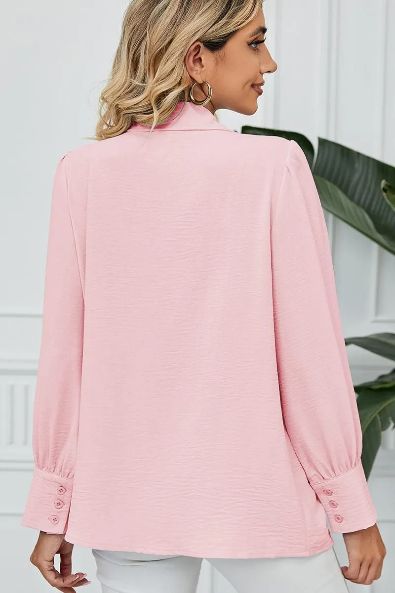 BUTTON DOWN LONG SLEEVE CHIFFON BLOUSE SHIRTS