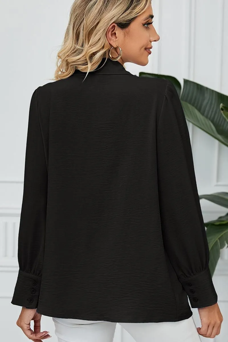 BUTTON DOWN LONG SLEEVE CHIFFON BLOUSE SHIRTS