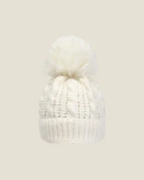 Cable knit pom hat - cream