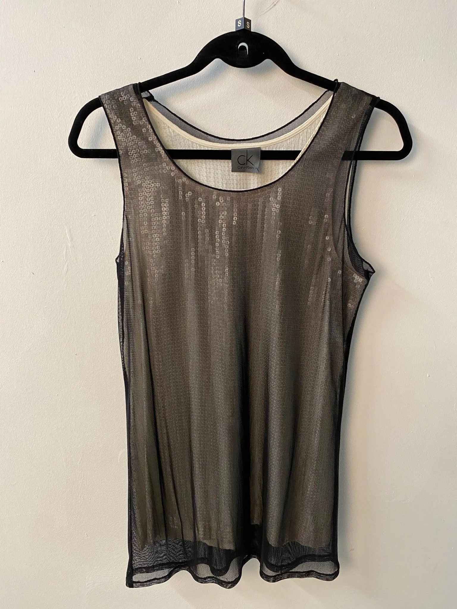 Calvin Klein Grey and Black Silk Sequin Top Size 44