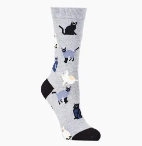 Cats in Blue Women's Bamboo Crew Socks