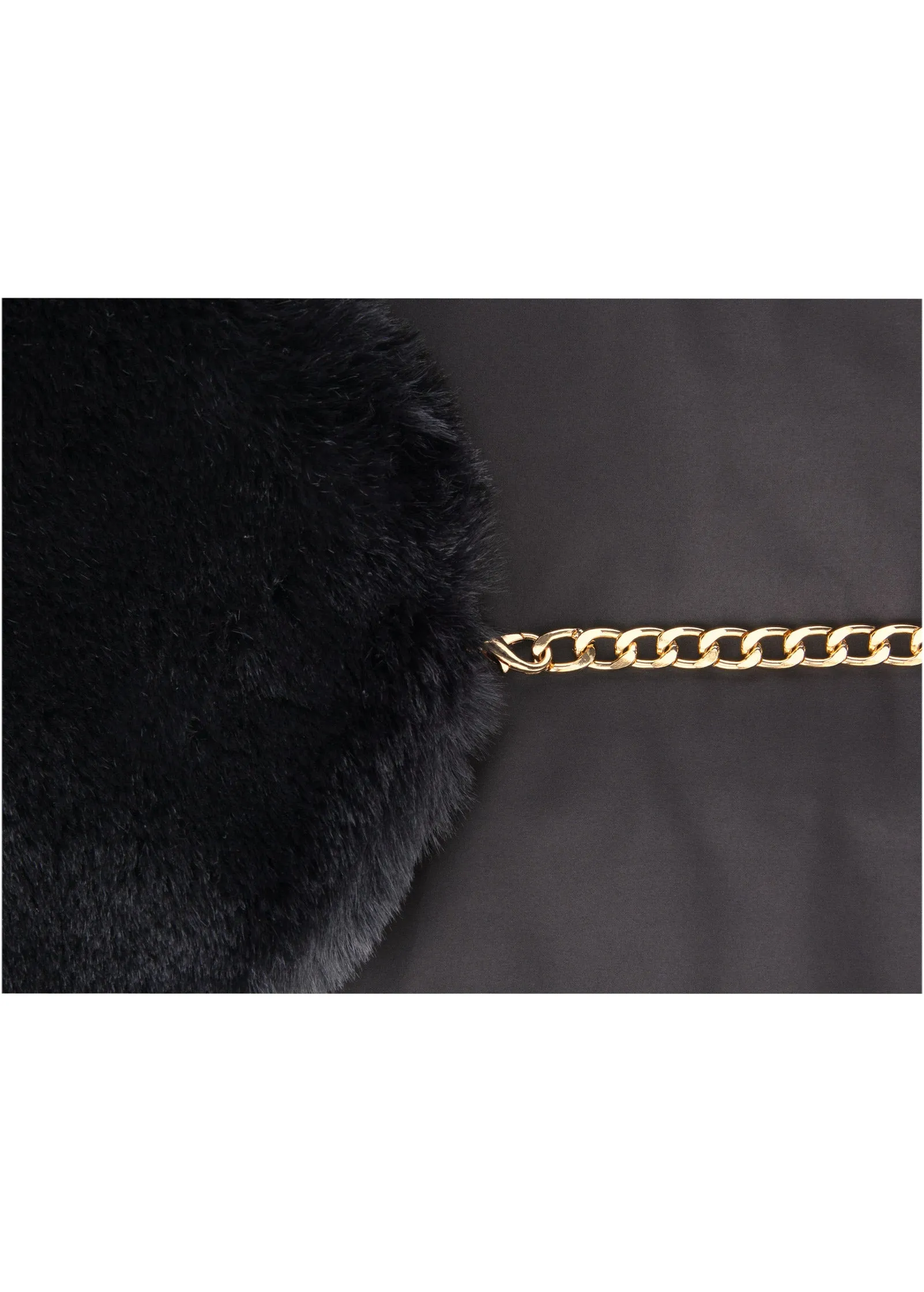 Chain Detail Faux Fur Stole - Black