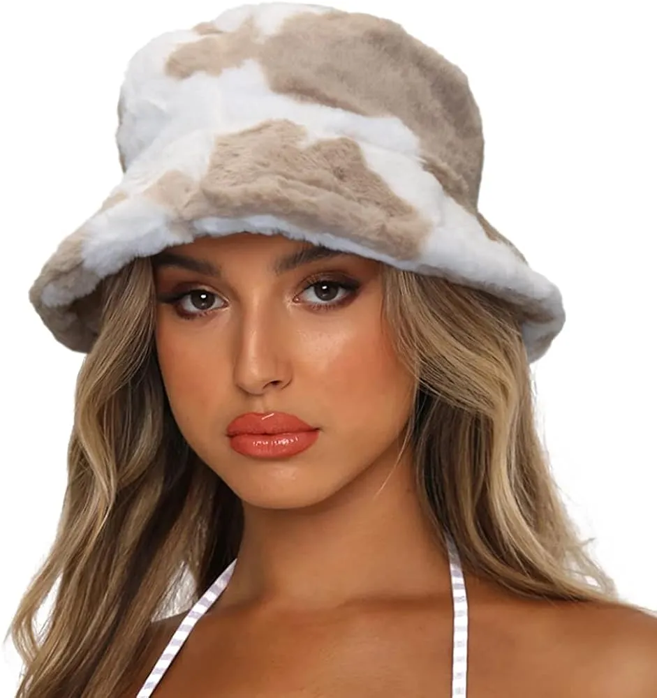 Cheetah Brown Faux Fur Winter Bucket Hat