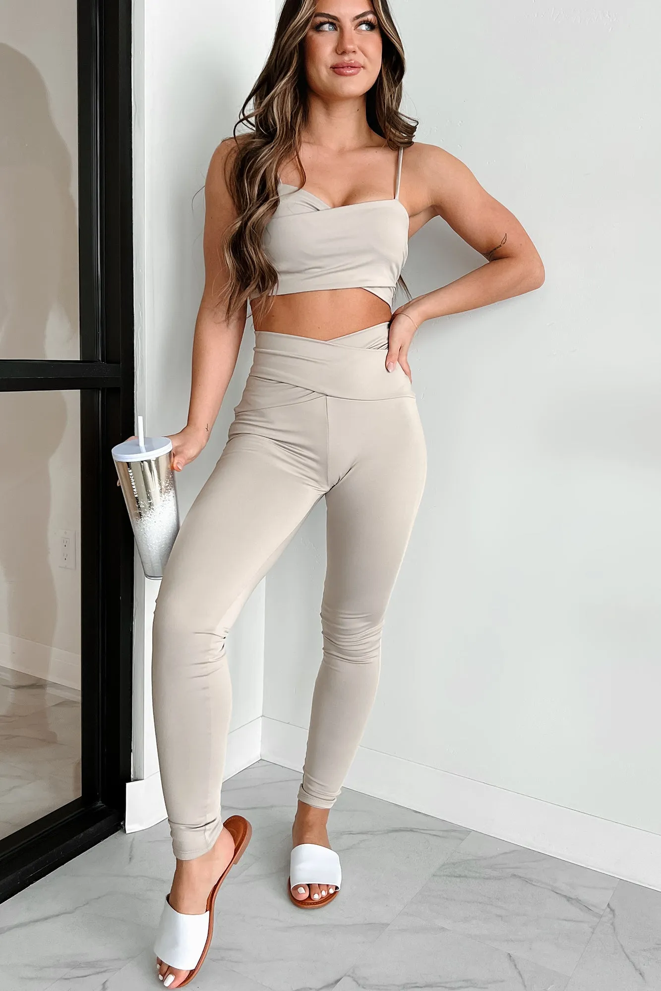 Chiseled To Perfection Cross-Front Crop Top & Leggings Set (Dove)