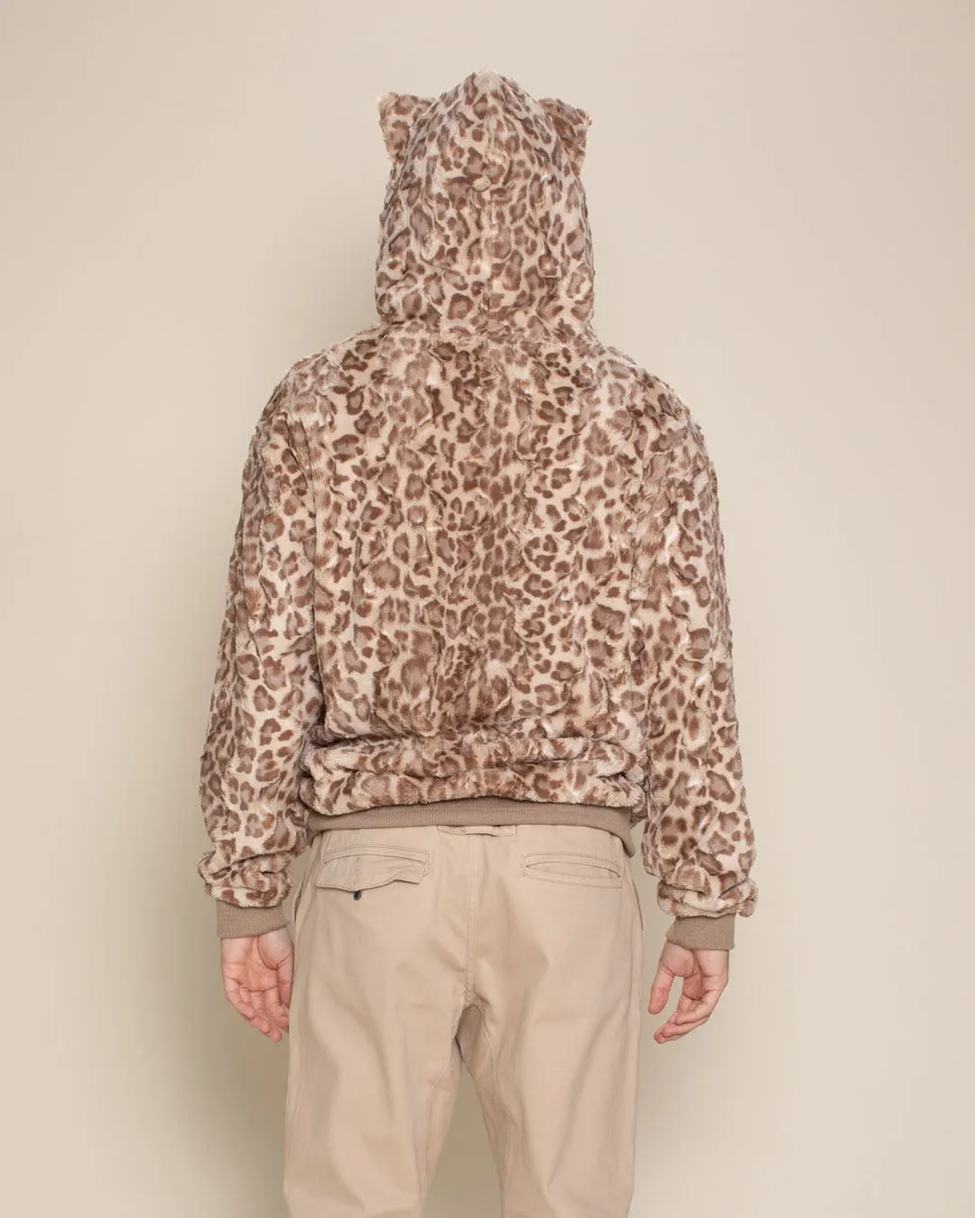 Classic Men's Fur Hoodie | Tan Leopard